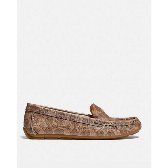Coach Marley Loafer Women’s Tan Coated Canvas Slip-On Logo Comfort Flat Casual - Picture 2 of 4